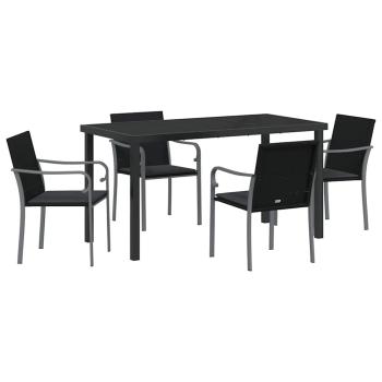 5-teiliges Gartenset mit Kissen in Schwarz aus Poly Rattan