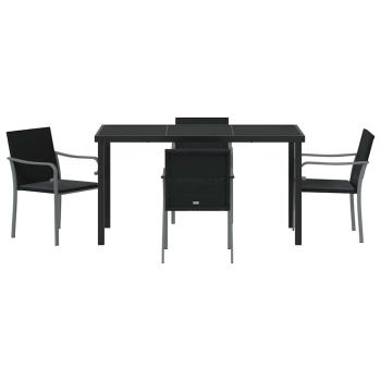 5-teiliges Gartenset mit Kissen in Schwarz aus Poly Rattan