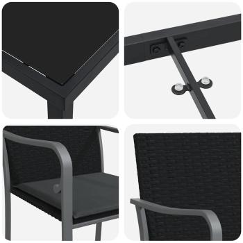 5-teiliges Gartenset mit Kissen in Schwarz aus Poly Rattan