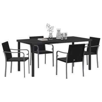 5-teiliges Garten-Dining-Set mit Kissen in Schwarz aus Poly Rattan