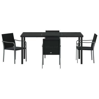 5-teiliges Garten-Dining-Set mit Kissen in Schwarz aus Poly Rattan