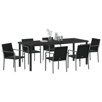 ARDEBO.de - 7-teiliges Garten-Ess-Set mit Kissen in Schwarz aus Poly Rattan