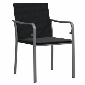 7-teiliges Garten-Ess-Set mit Kissen in Schwarz aus Poly Rattan