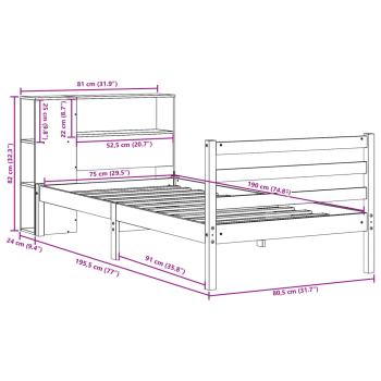 Massivholzbett mit Regal ohne Matratze Weiß 75x190 cm Kiefer