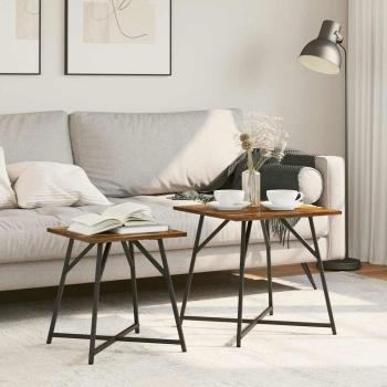 ARDEBO.de - Beistelltisch 2er-Set, Geräucherte Eiche, Holz und Metall