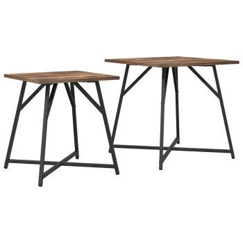 Beistelltisch 2er-Set, Geräucherte Eiche, Holz und Metall