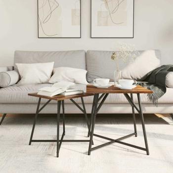 Beistelltisch 2er-Set, Geräucherte Eiche, Holz und Metall