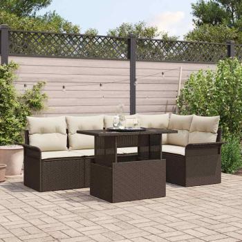 ARDEBO.de - Garten Sofaset Set mit 6 Teilen Braun und Creme Rattan, Polyester