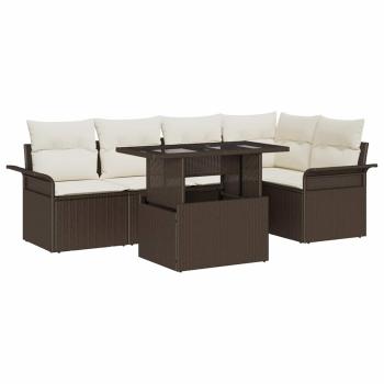 Garten Sofaset Set mit 6 Teilen Braun und Creme Rattan, Polyester