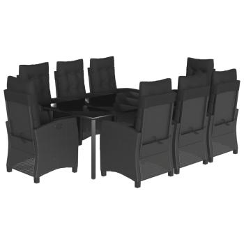 9-tlg. Garten-Essgruppe mit Kissen Schwarz Poly Rattan