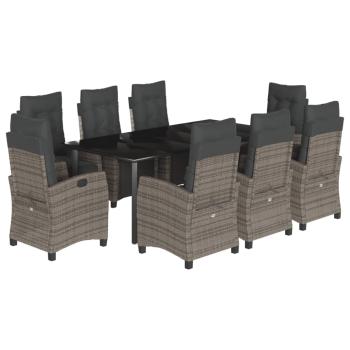 9-tlg. Garten-Essgruppe mit Kissen Grau Poly Rattan