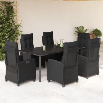 ARDEBO.de - 7-tlg. Garten-Essgruppe mit Kissen Schwarz Poly Rattan