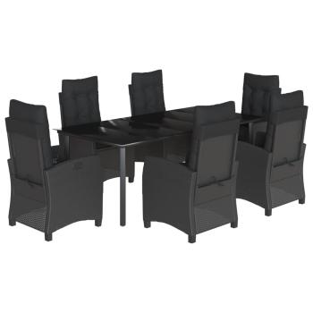 7-tlg. Garten-Essgruppe mit Kissen Schwarz Poly Rattan