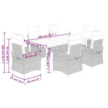 7-tlg. Garten-Essgruppe mit Kissen Schwarz Poly Rattan