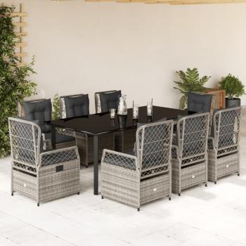 ARDEBO.de - 9-tlg. Garten-Essgruppe mit Kissen Grau Poly Rattan