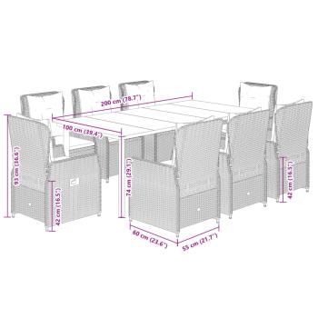 9-tlg. Garten-Essgruppe mit Kissen Grau Poly Rattan
