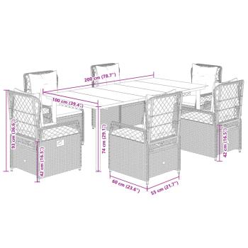 7-tlg. Garten-Essgruppe mit Kissen Grau Poly Rattan