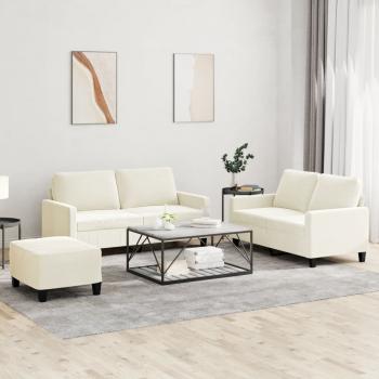 ARDEBO.de - 3-tlg. Sofagarnitur mit Kissen Creme Samt