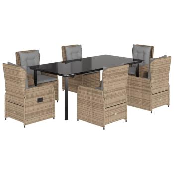 7-tlg. Garten-Essgruppe mit Kissen Beige Poly Rattan