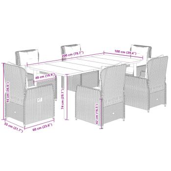 7-tlg. Garten-Essgruppe mit Kissen Beige Poly Rattan