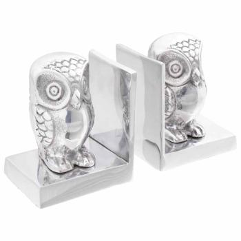 ARDEBO.de - Buchstützen 2 Stück Silber 7x9x11 cm Aluminium Eule