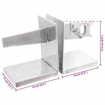 Buchstützen 2 Stück Silber 11x14x17,5 cm Aluminium Säge