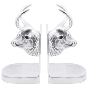 Buchstützen 2 Stück Silber 17x15x27 cm Aluminium Stier