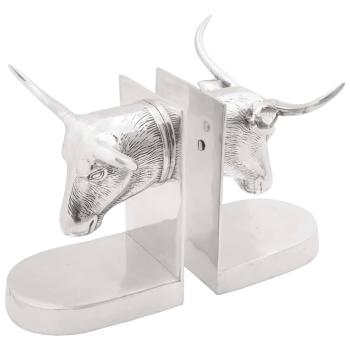 ARDEBO.de - Buchstützen 2 Stück Silber 21,5x15,5x20 cm Aluminium Bull
