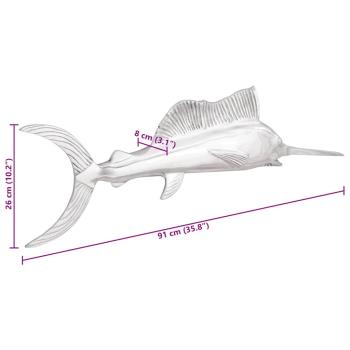 Wandmontierte Schwertfisch Silber 91x8x26 cm aus Aluminium