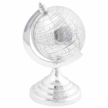 ARDEBO.de - Globus Skulptur Silber 16,5x14x26 cm aus Aluminium