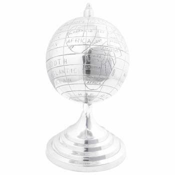Globus Skulptur Silber 16,5x14x26 cm aus Aluminium