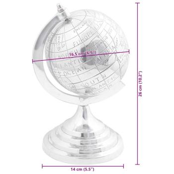Globus Skulptur Silber 16,5x14x26 cm aus Aluminium