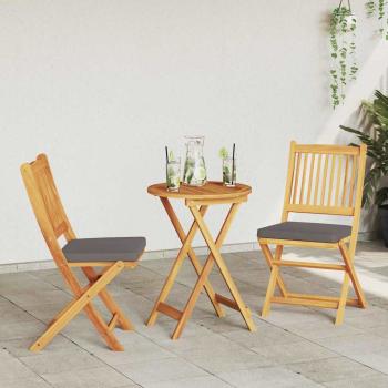Faltbare Gartenstühle mit grauem Kissen 2 Stück aus massivem Akazienholz