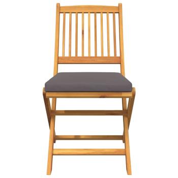 Faltbare Gartenstühle mit grauem Kissen 2 Stück aus massivem Akazienholz