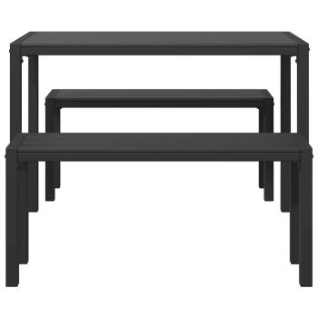 3-teiliges Garten-Esszimmer-Set aus Stahl und WPC in Schwarz