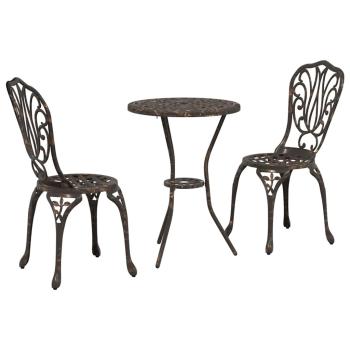 3-teiliges Garten Bistro Set aus bronziertem Gusseisen