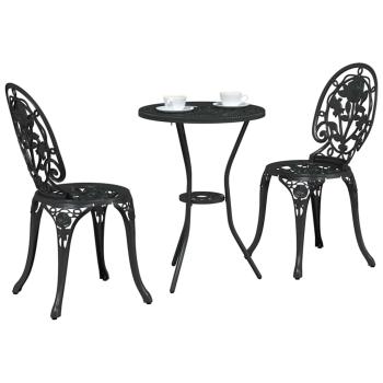 3-teiliges Garten Bistro Set Schwarz Gusseisen