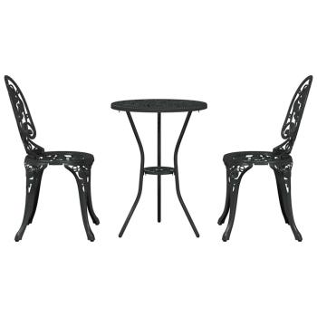 3-teiliges Garten Bistro Set Schwarz Gusseisen
