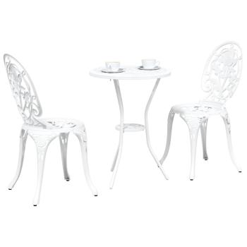 3-teiliges Garten Bistro Set Weiß Gusseisen