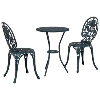 3-teiliges Garten Bistro Set Grün aus Gusseisen