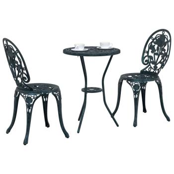 3-teiliges Garten Bistro Set Grün aus Gusseisen