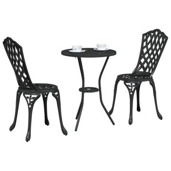 3-teiliges Gartenset / Bistro Set aus schwarzem Gusseisen