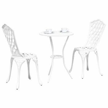 3-teiliges Garten Bistro Set aus weißem Gussaluminium