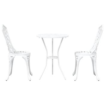 3-teiliges Garten Bistro Set aus weißem Gussaluminium