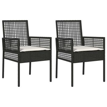 Gartenstühle 2 Stück mit Kissen Schwarz Poly Rattan