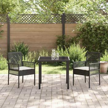 Gartenstühle 2 Stück mit Kissen Schwarz Poly Rattan
