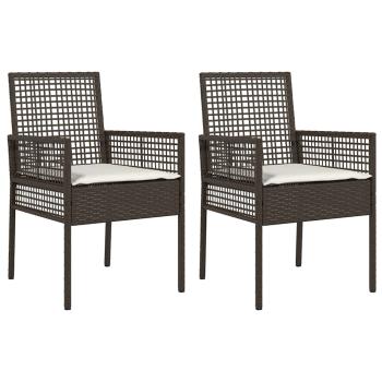 Gartenstühle 2 Stück mit Kissen Braun Poly-Rattan