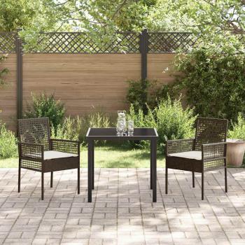 Gartenstühle 2 Stück mit Kissen Braun Poly-Rattan