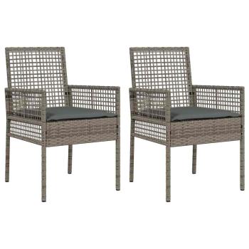Gartenstühle 2 Stück mit Kissen Grau Poly Rattan