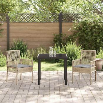 Gartensessel 2 Stück mit Kissen Beige Poly Rattan